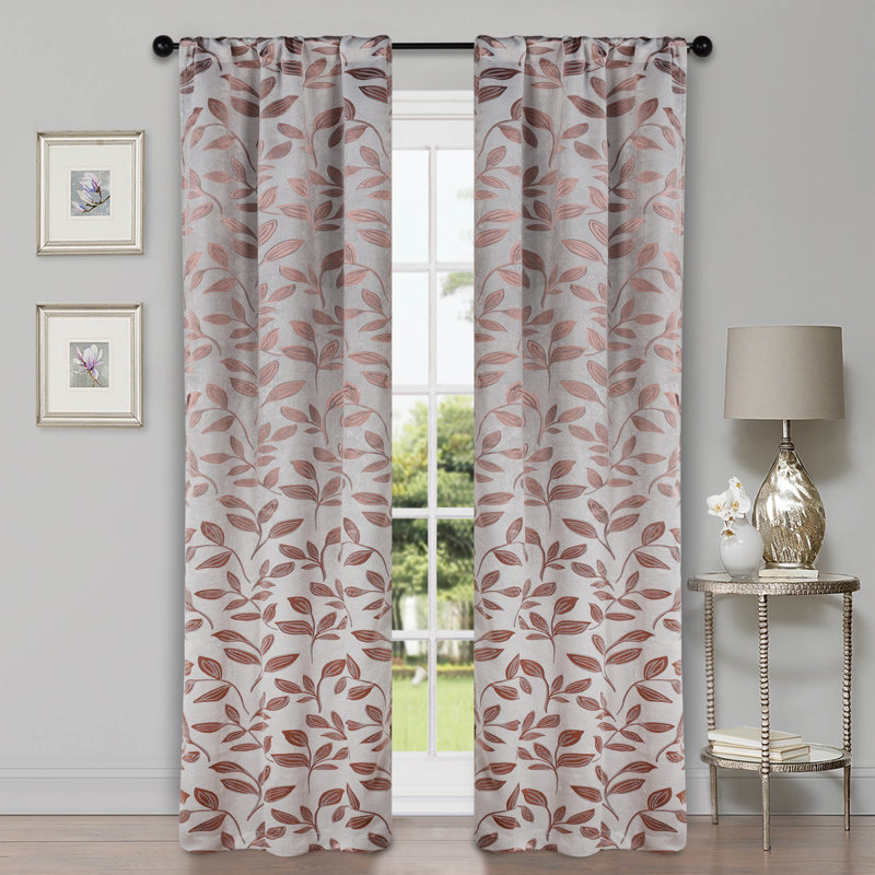Finklea Floral Pattern Polyester Light Filtering/Room Darkening Rod Pocket Curtain Panels, Copper, 26" W x 84" L
