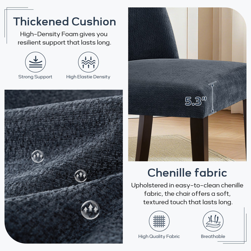 Chaise de salle à manger rembourrée sans accoudoirs avec dossier haut (ensemble de 2), Bleu