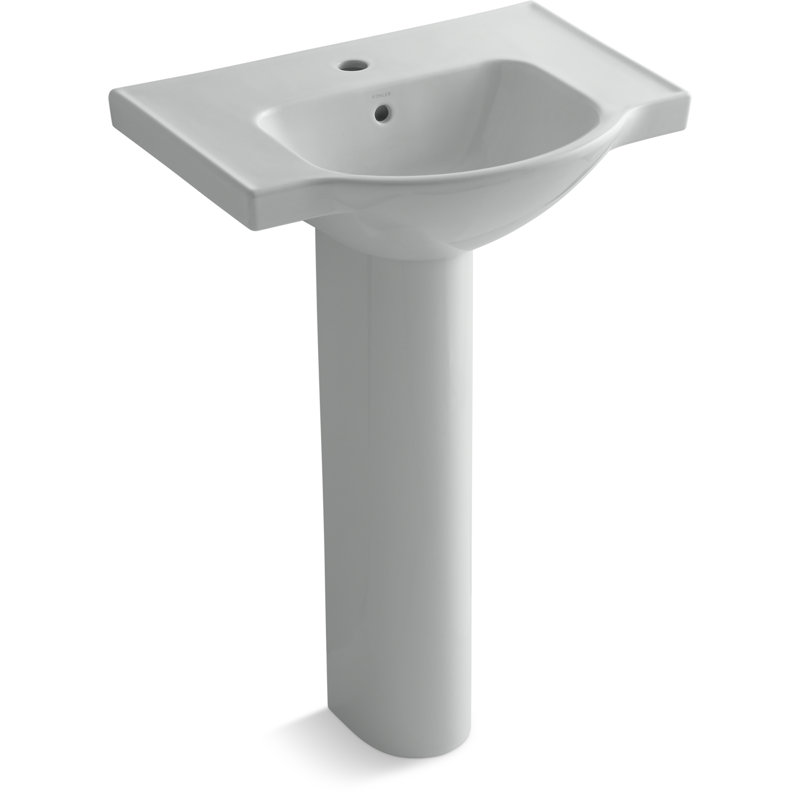 Veer™ Ceramic Pedestal Bathroom Sink with Overflow, Ice Gray, Single, 35.5" H x 24" L x 18.25" W