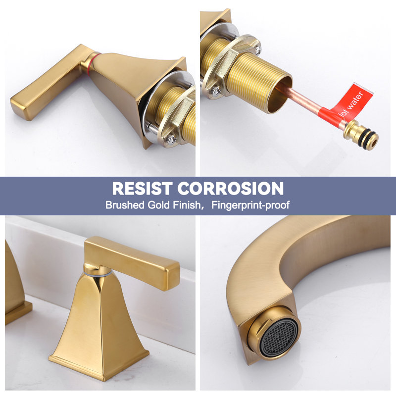 8 In. Widespread Double Handle Bathroom Faucet With Pop-Up Drain, Gold
