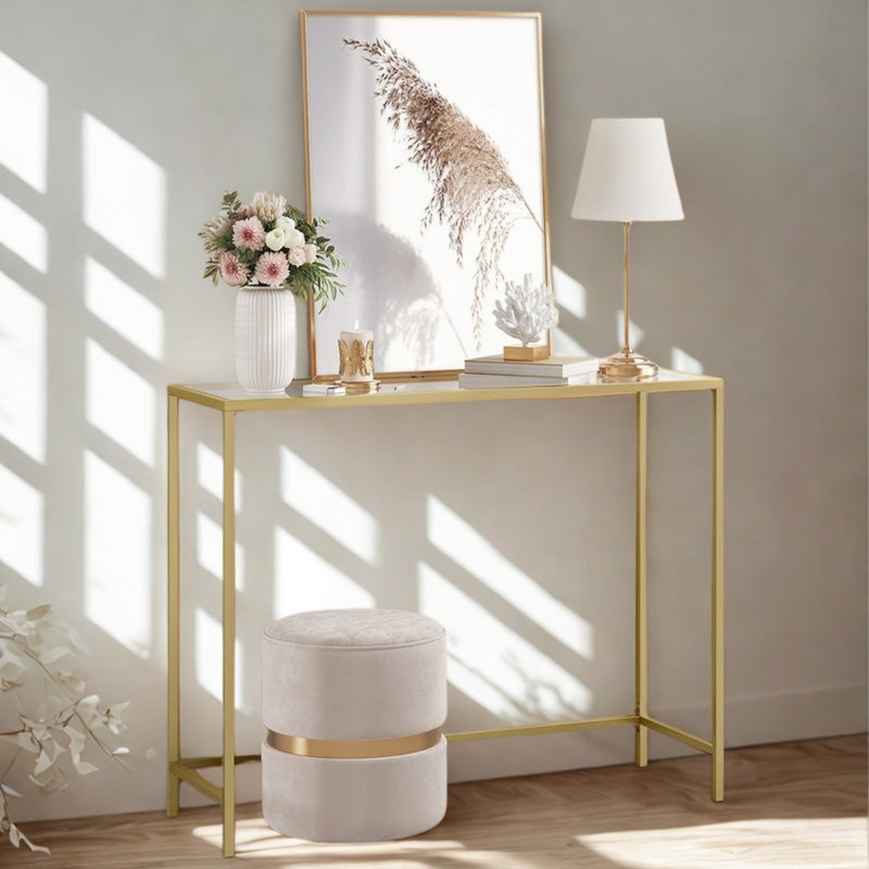 100 cm W Glass Top Console Table, Black, Black, Black