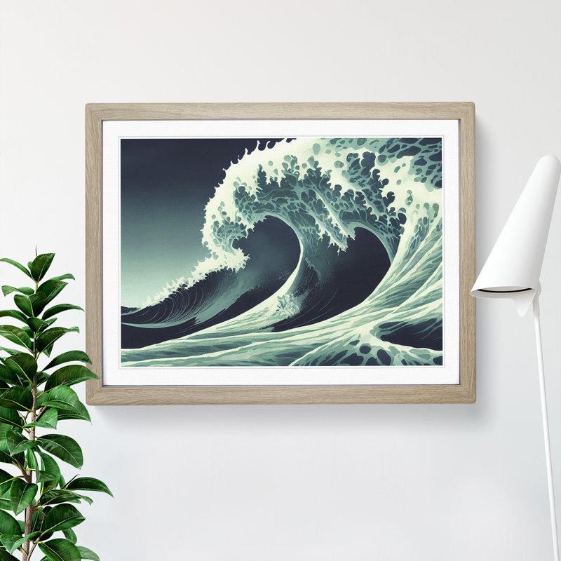 A Spellbinding Japanese Wave - Single Picture Frame Print, 25cm H x 34cm W , Oak