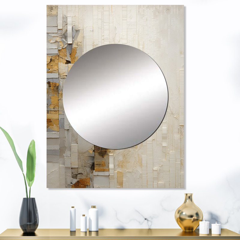 Or et blanc abstrait divisé - formes abstraites, miroir mural, miroir beige, impression sur métal, 40 po x 30 po