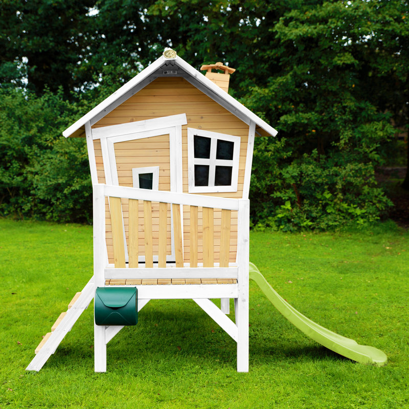 Robin AXI 264cm W x 177cm D Outdoor Hemlock Wood Luxury Playhouse, Natural/White/Lime Green