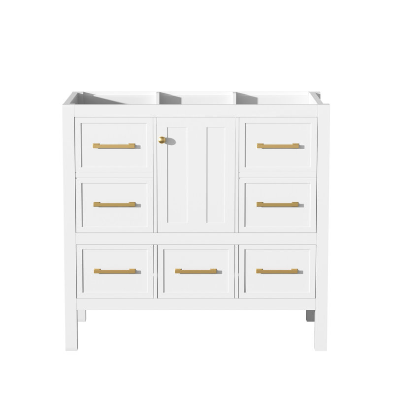 Meuble-lavabo de 36 po sans lavabo, armoire de rangement en bois massif, meuble-lavabo autoportant avec 5 tiroirs et portes à fermeture douce