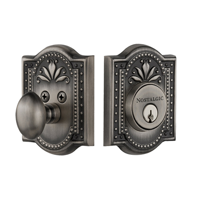 Nostalgic Warehouse Meadows Plate Single Cylinder Deadbolt, 2.75, Antique Pewter