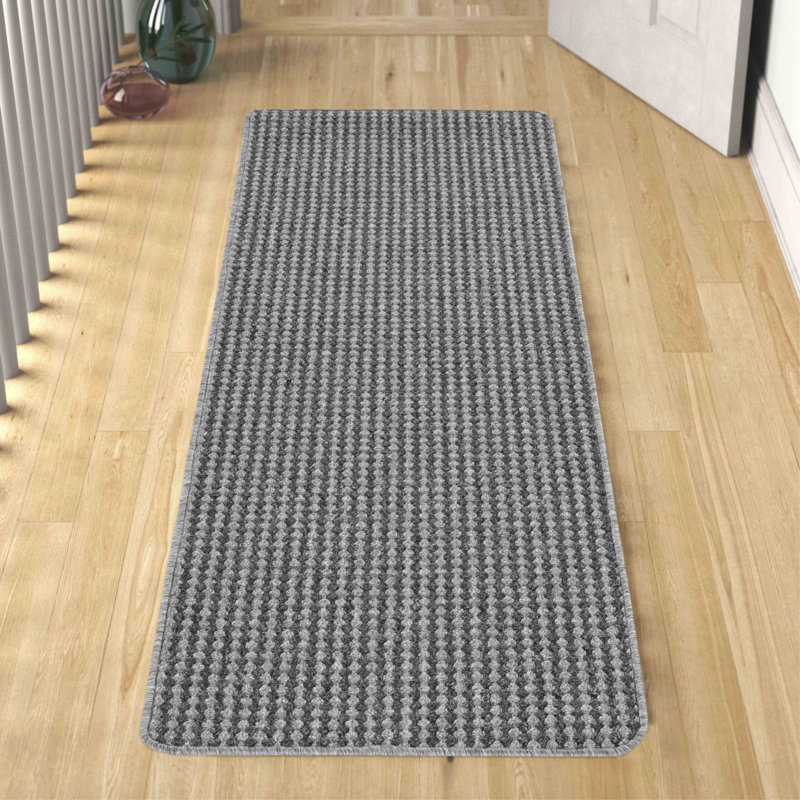 Ridhaan Non-Slip Striped Doormat, Grey, Rectangle 57W x 120L cm