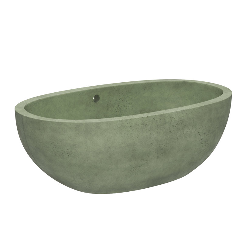 Avalon NativeStone Freestanding Soaking Cement Bathtub, Sage, 21" H x 36" W x 62" L