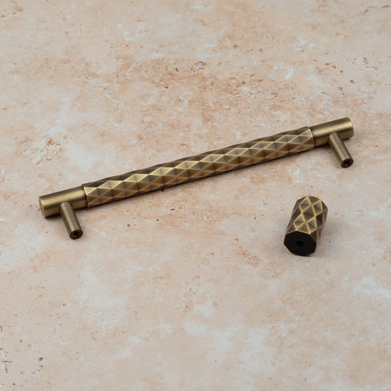 Antique Brass Diamond Textured T-Bar Handles, 160mm Handle