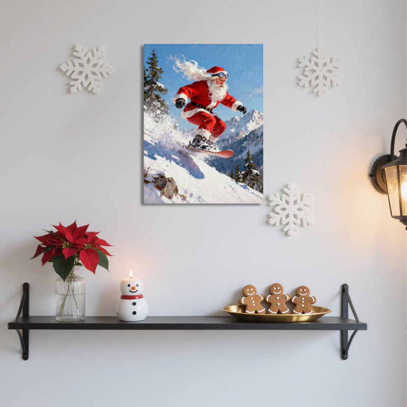 Santa, planche à neige d'hiver, art mural, H 18 po x l 12 po