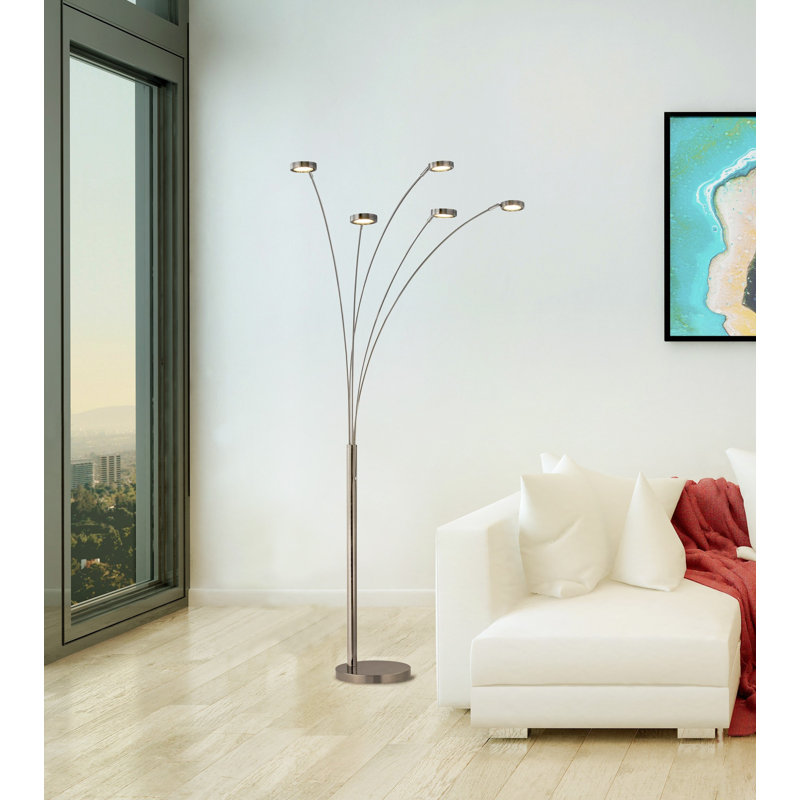 73" LED 5-Arched Floor Lamp With Touch Dimmer, Satin Nickel