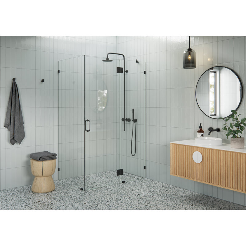 Halo 48 in. x 32 in. x 78 in. 90-degree Fully Frameless Glass Hinged Shower Enclosure, Matte Black