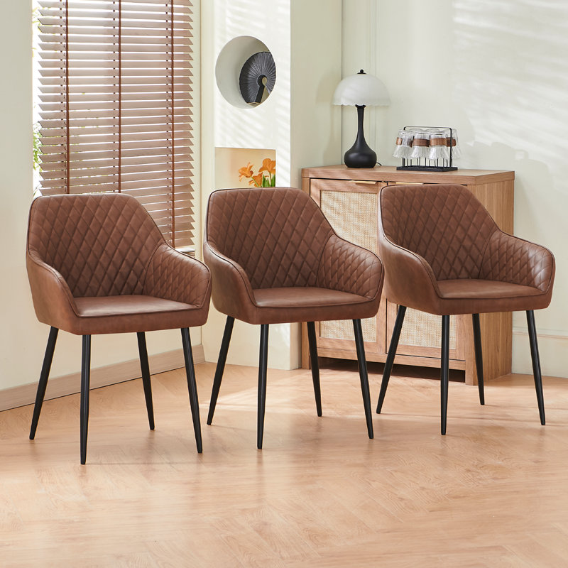 Vintage Upholstered Casual Velvet/Suede/Fauxleather Dining Chairs with Arms Set of 1/3, Beige, 3