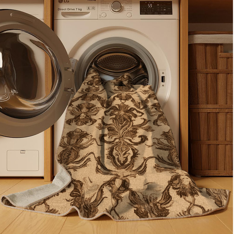Tapis brun français lavable à la machine, Carré 5 pi