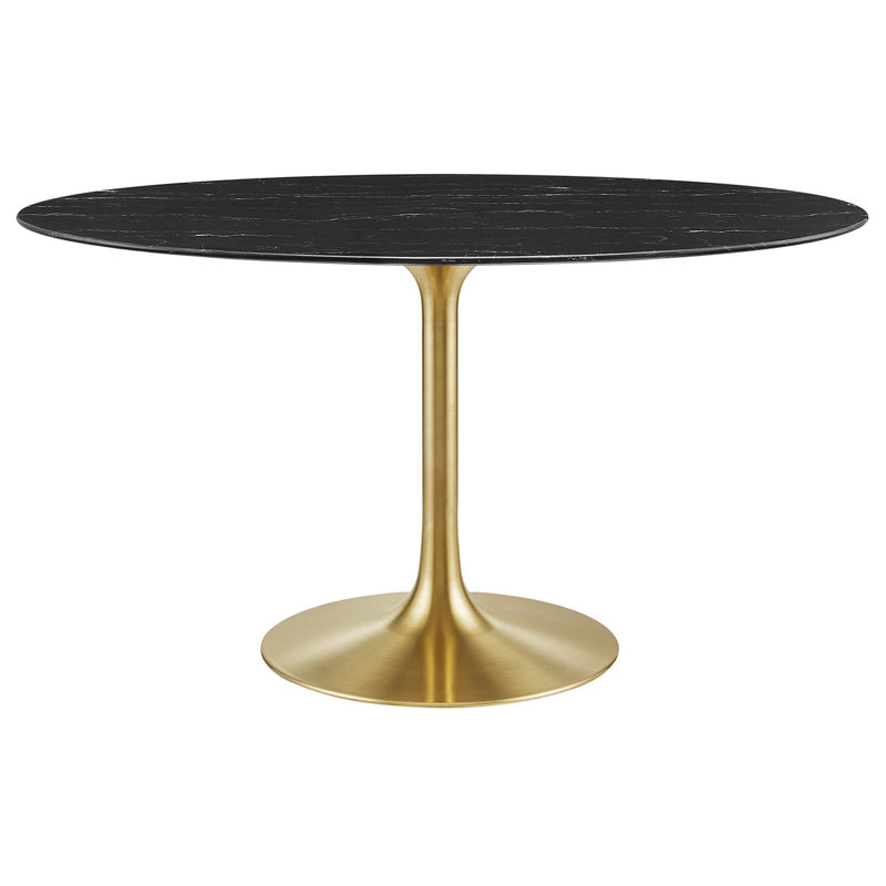  Table de salle à manger en marbre artificiel Lippa, Doré, Noir, 29 po H x 54 po L x 31,5 po po