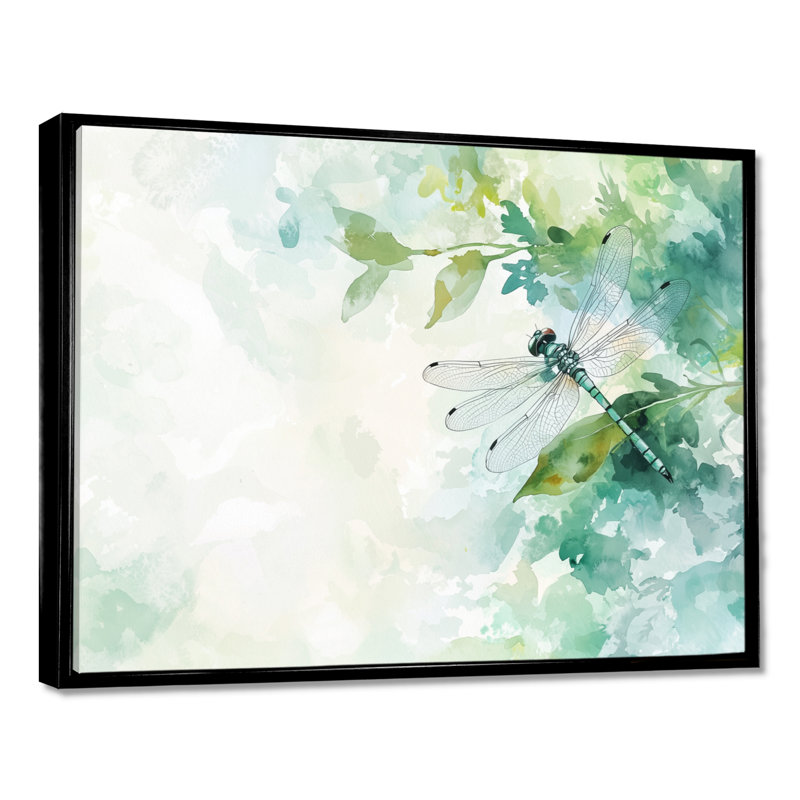 Libellule sur une feuille - impression murale libellule, H 34 po x l 44 po, Noir