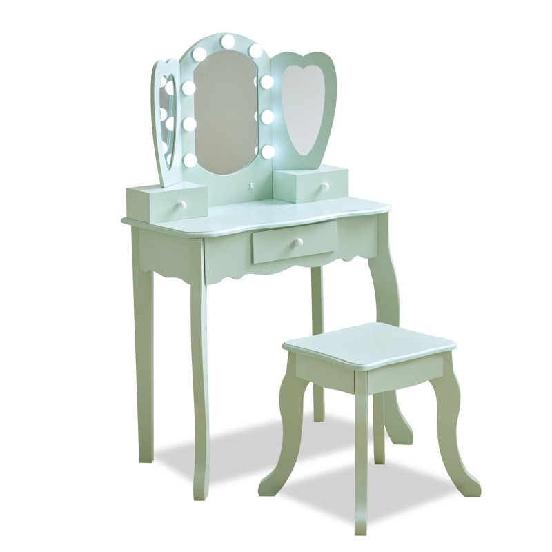 Teamson Kids Heart Glow Play Vanity Set, Green