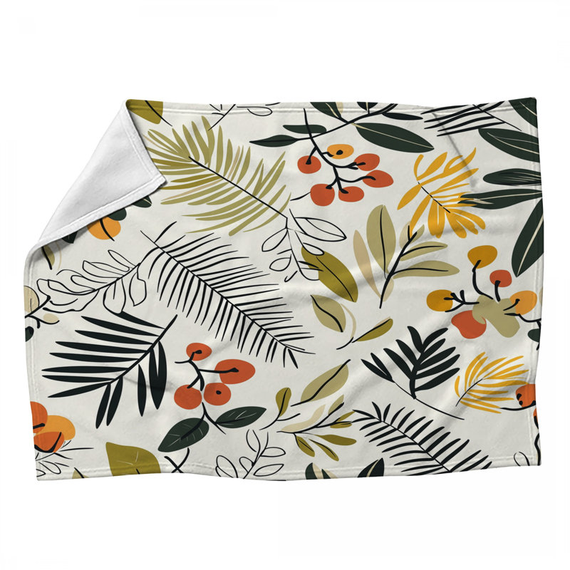 Pebbles Pattern Fans Fleece Throw Blanket - Patterns Throws for Sofas or Beds, 60" L x 50" W, Orange Floral