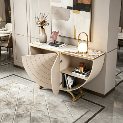 Console moderne en pierre frittée demi-ronde