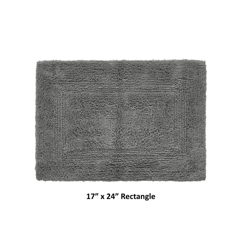 Rozanne Reversible Cotton Bath Rug, Gray, 17" x 24" Rectangle