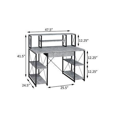 Bureau noir avec tablettes ouvertes et huche, bois et métal, bureau 1 pièce, noir, avec tablettes Avec rehausse