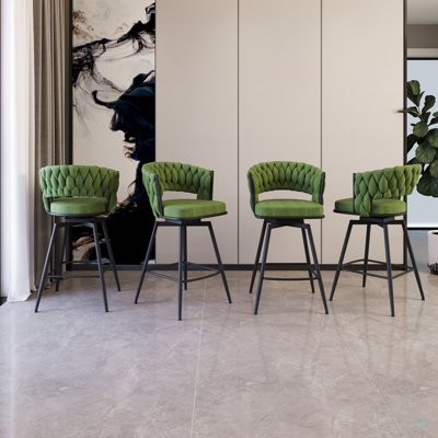 Ensemble de tabourets de bar 26 po en suède de 26 po avec tabourets de bar sans pieds réglables, 360 tabourets de bar pivotants avec tabouret de bar et repose-pieds