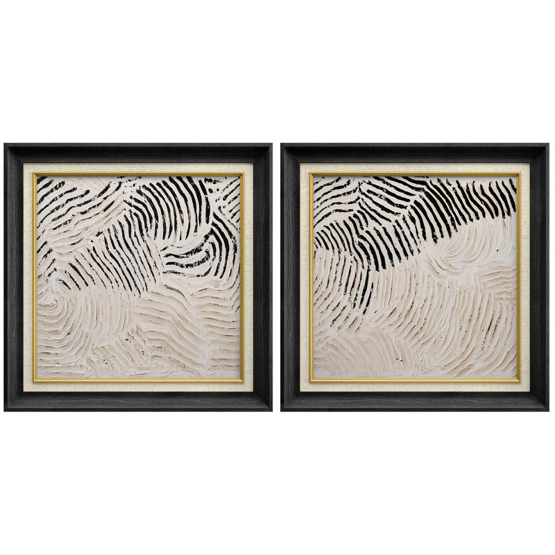 Reproduction d'art moderne encadré abstrait noir et crème organique, H 26 po x l 26 po, Cadre de galerie noir