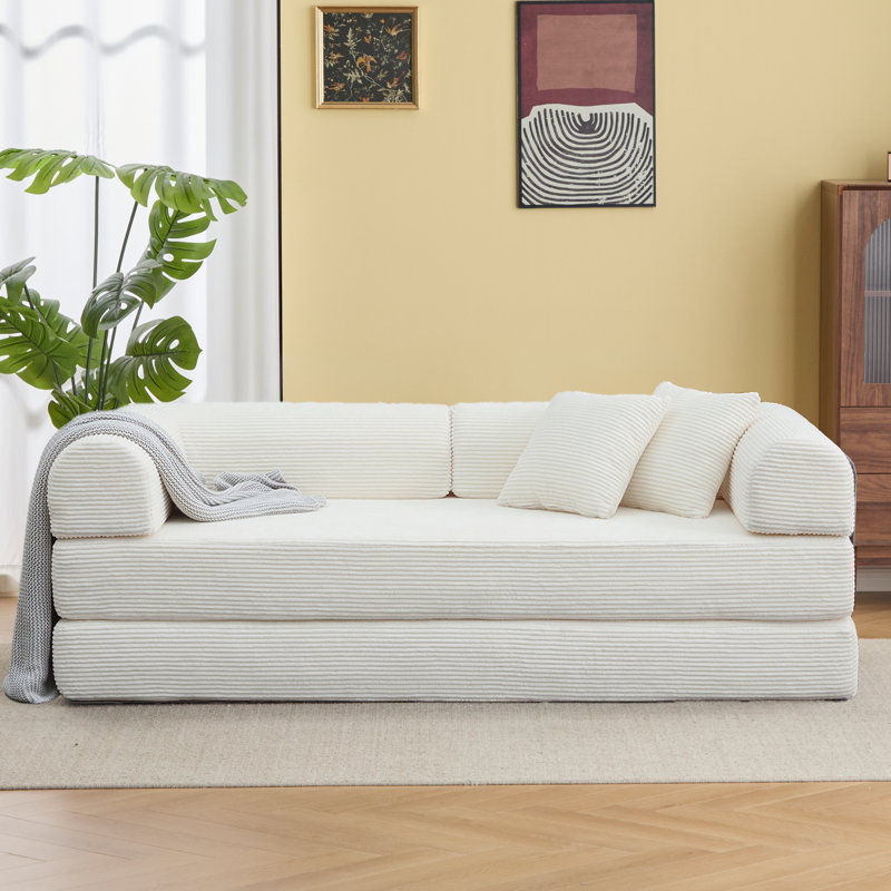 Convertible Sleeper Sofa, Foldable Floor Couch No Assembly, Ivory White