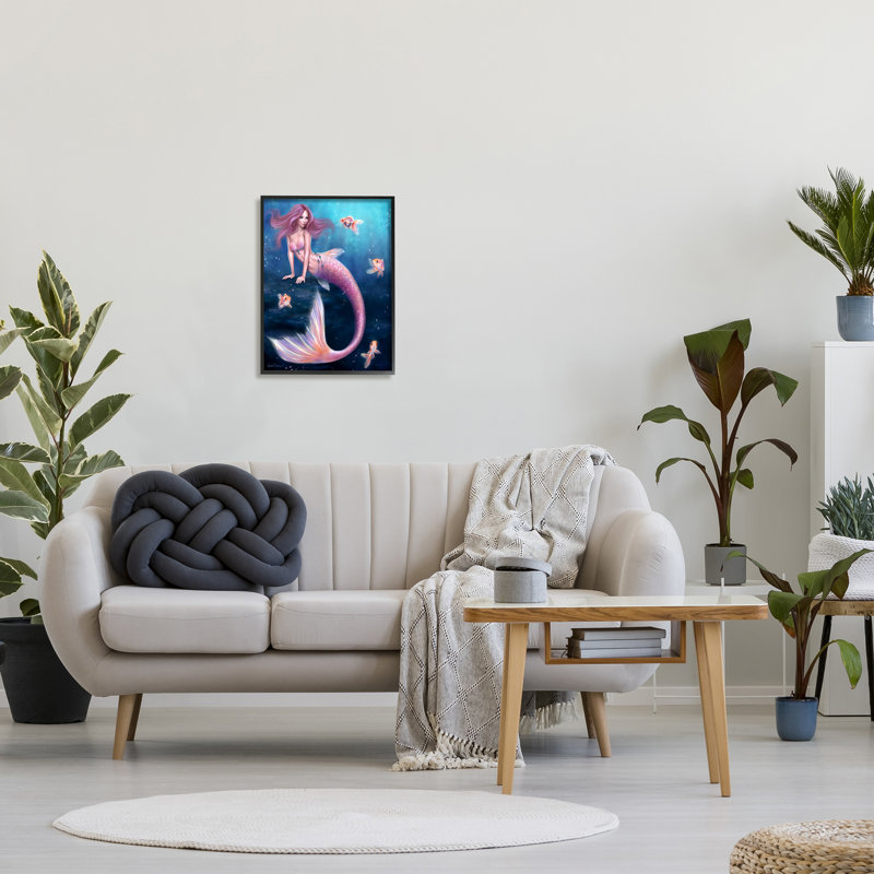 Aurélie, sirène dans la mer, Giclée encadrée noir minuit, H 20 po x l 16 po x P 1,5 po
