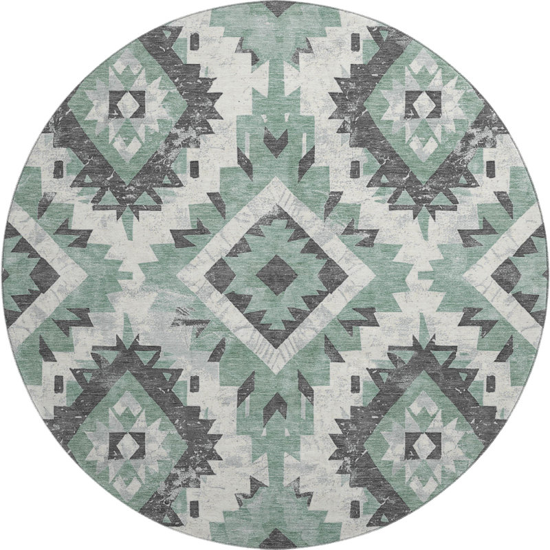 Premium Machine Washable Crestover AMF1878 Aztec Rug, Round 8'