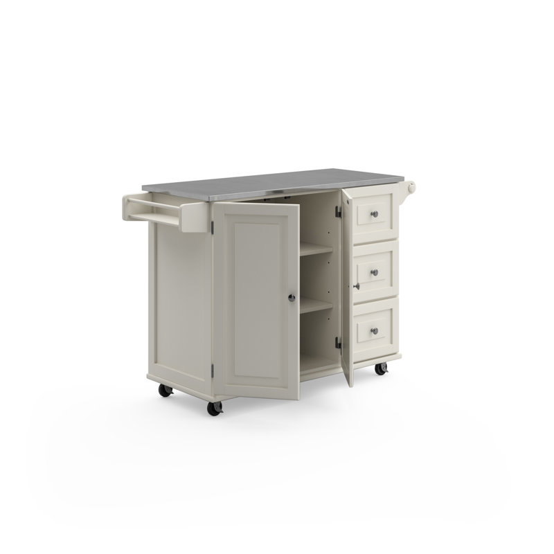 Chariot de cuisine avec comptoir en acier inoxydable Taniha, Blanc cassé