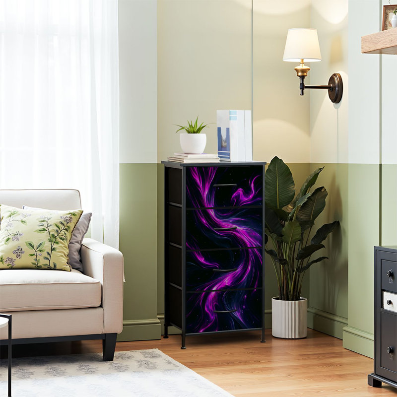 Commode pour commode de chambre à coucher pour commode fluo clair bleu clair mauve rose noir Art abstrait glitch Commodes et commodes en tissu
