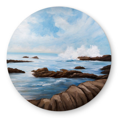 Seaside Wave Round Outdoor Rug | White Waves Home Decor