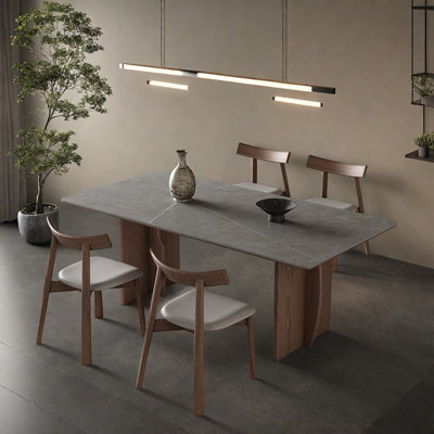 Modern simple grey rock slab dining table set