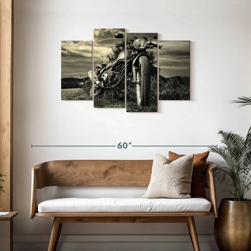 Ensemble de 4 pièces d'extérieur pour moto rétro sur toile, H 27 po x l 43 po x P 1,25 po