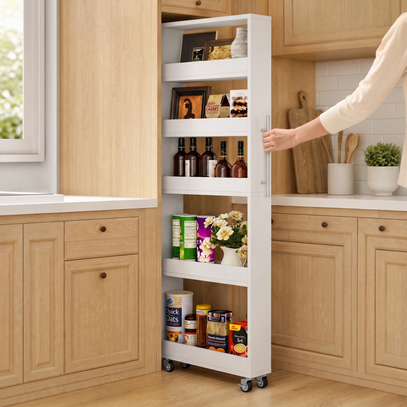 5 -Tier Utility Cart with Wheels for Narrow Spaces, White