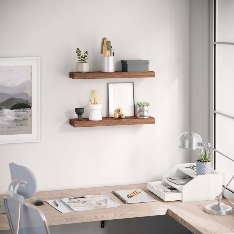 Miami 24" W x 8" D Floating Shelves Set with Invisible Wall Mount Brackets, Brown
