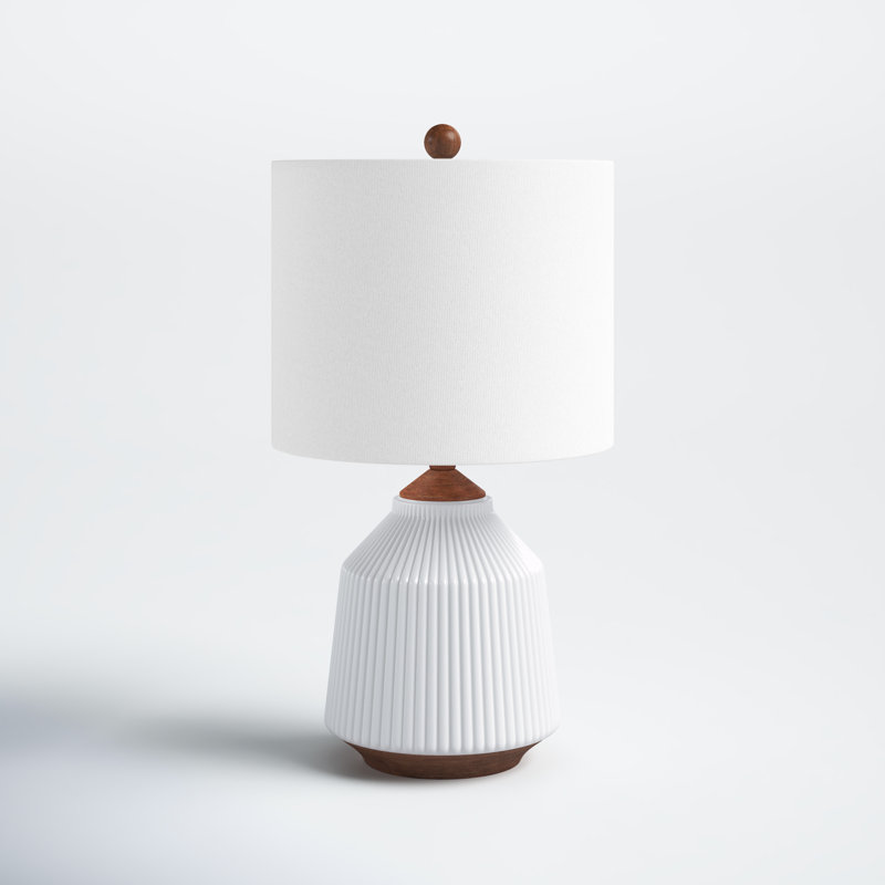 White Ceramic Table Lamp with Linen Drum Shade