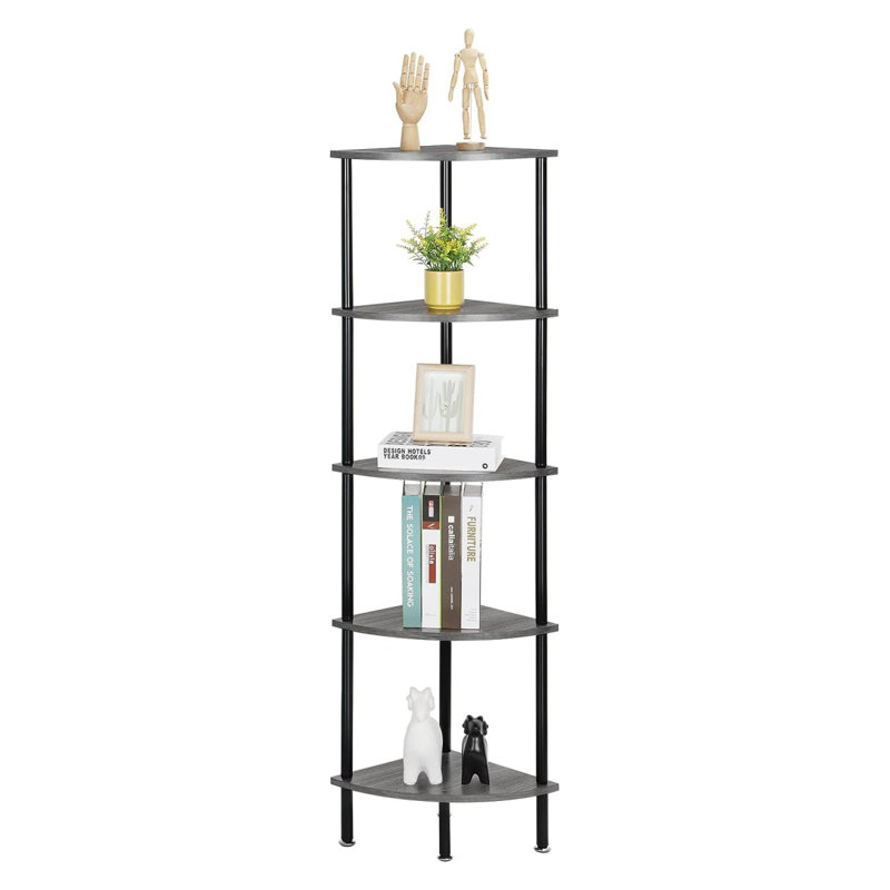 Aadiv Corner Bookcase, Gray/Black