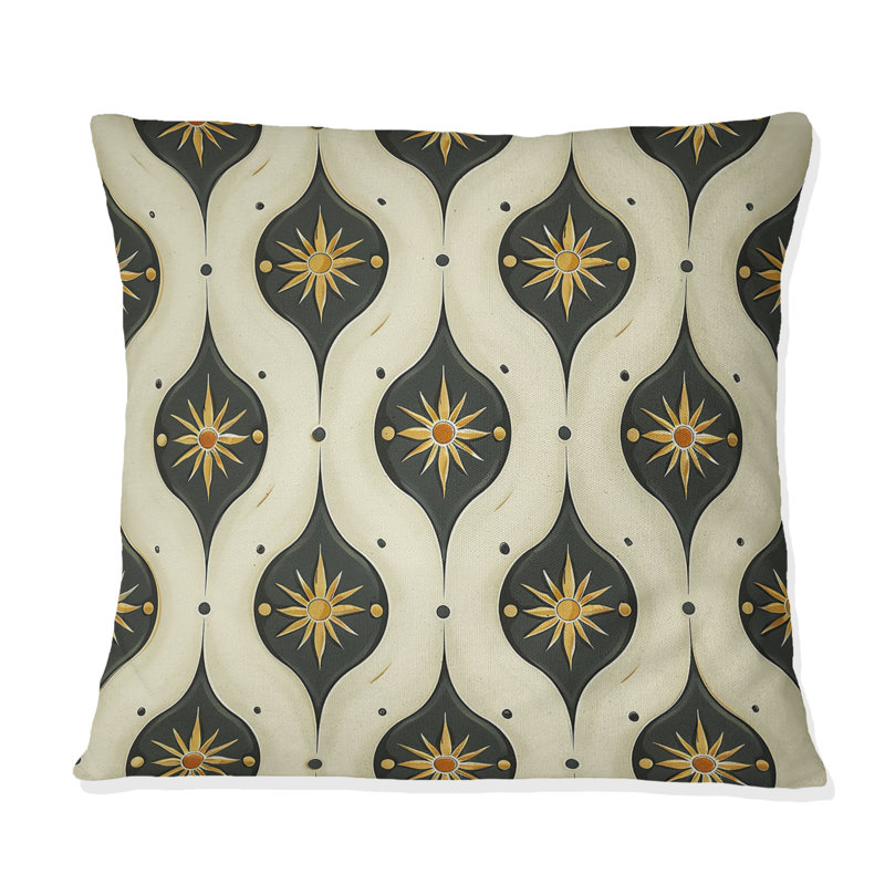 Coussin décoratif or noir et quadrilobe noir Mid-Century, H 16 po x l 16 po