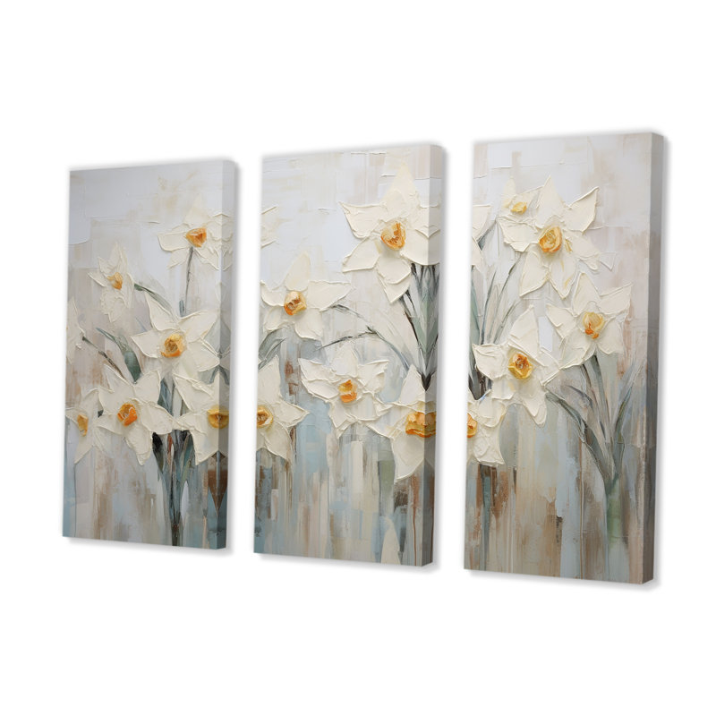 Ensemble de salon Minimalisme - Jonquilles blanches II, H 40 po x l 60 po x P 1 po