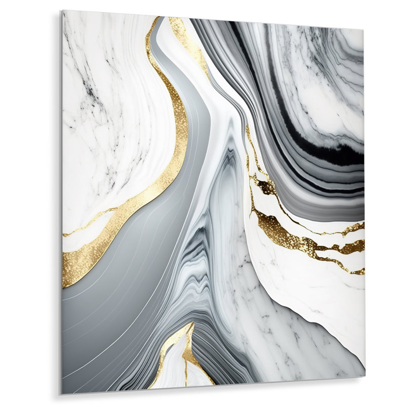 Abstrait géométrique marbre marbre gris II - décoration murale abstraite en métal, H 20 po x l 12 po x P 1 po