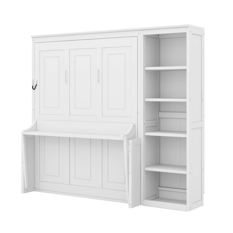 Lit escamotable avec étagère de bureau Murphy, Blanc