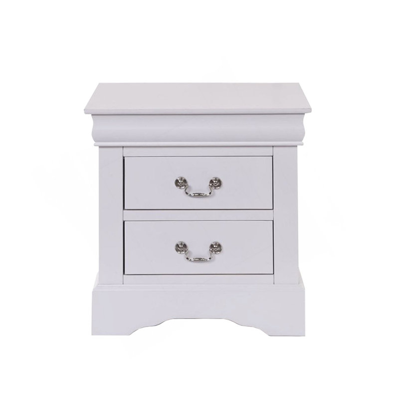 Table de chevet 2 tiroirs en pin massif au fini blanc