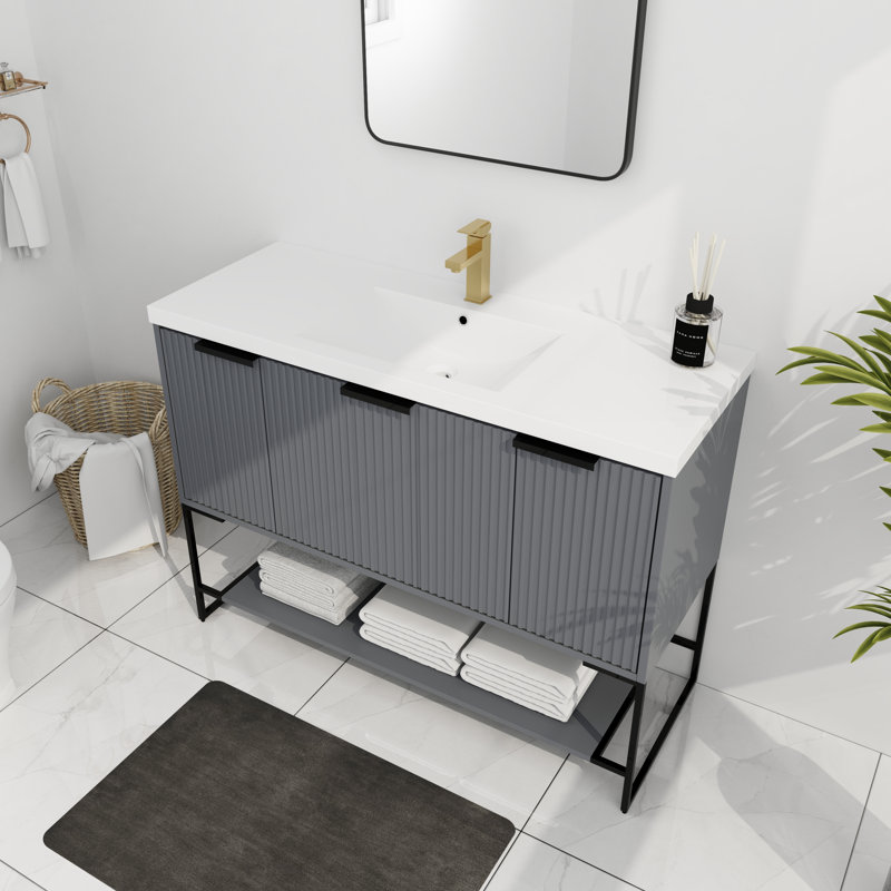 Meuble-lavabo simple 47,22 po avec plateau Salay, Gris