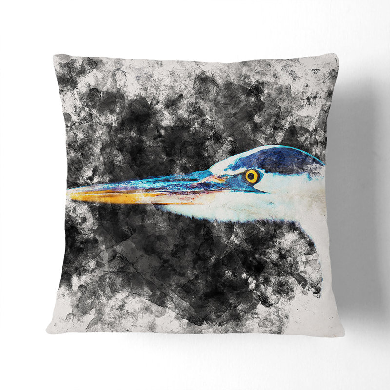 Heron Portrait Cushion with Filling, White, 40cm H x 40cm W x 15cm D