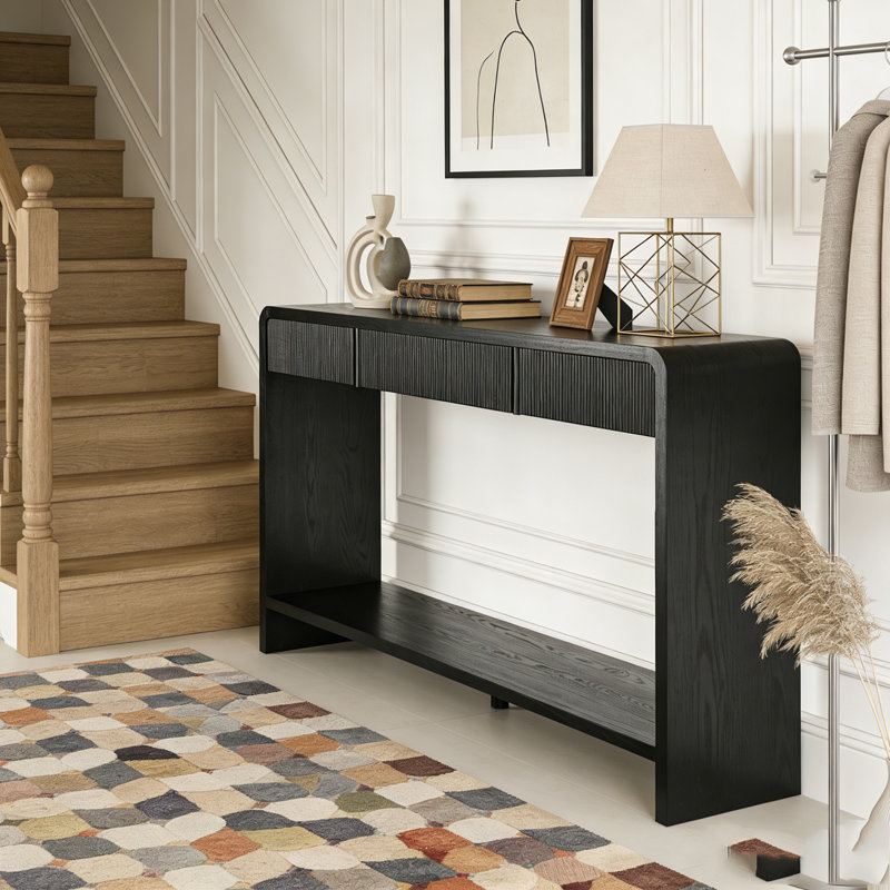 3-Drawer Console Table with Vertical Slats, Black