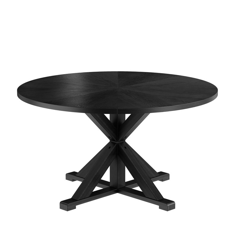 Table de salle à manger ronde en bois massif 59 pouces Evonia, H 31,5 po x L 53 po x l 53 po, Noir