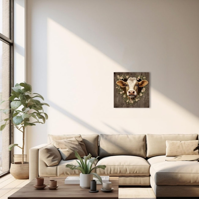 Mignonne vache, art mural sur toile sans cadre 16 po x 16 po