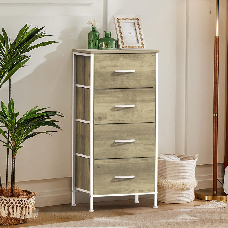 Enegess 4 Drawer Storage Dresser Chest, Yellow/White